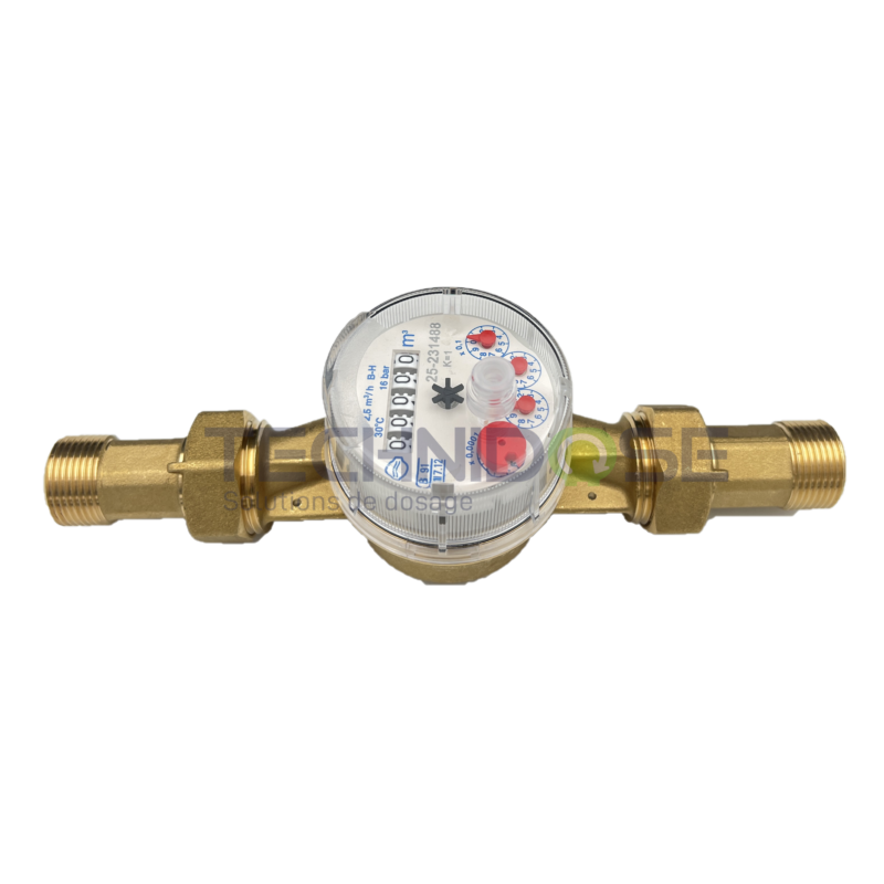 COMPTEUR TC1 DN25 1'' - RACCORDS DN20 3/4'' - 1 imp/litre - 30°C