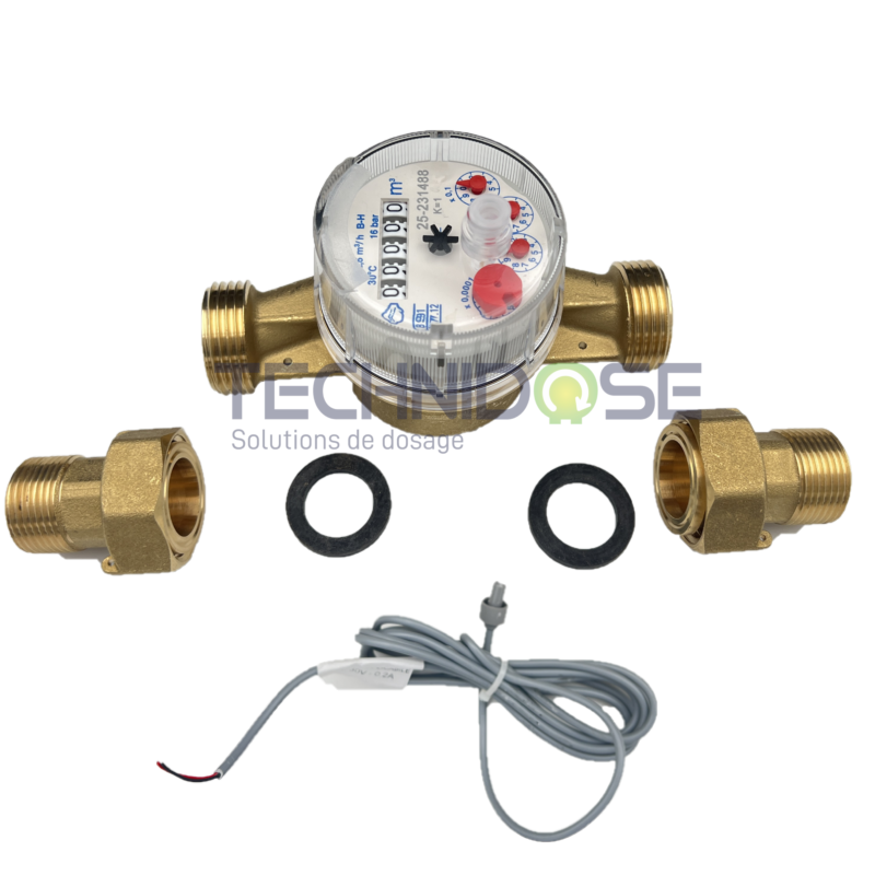 COMPTEUR TC1 DN25 1'' - RACCORDS DN20 3/4'' - 4 imp/litre - 30°C