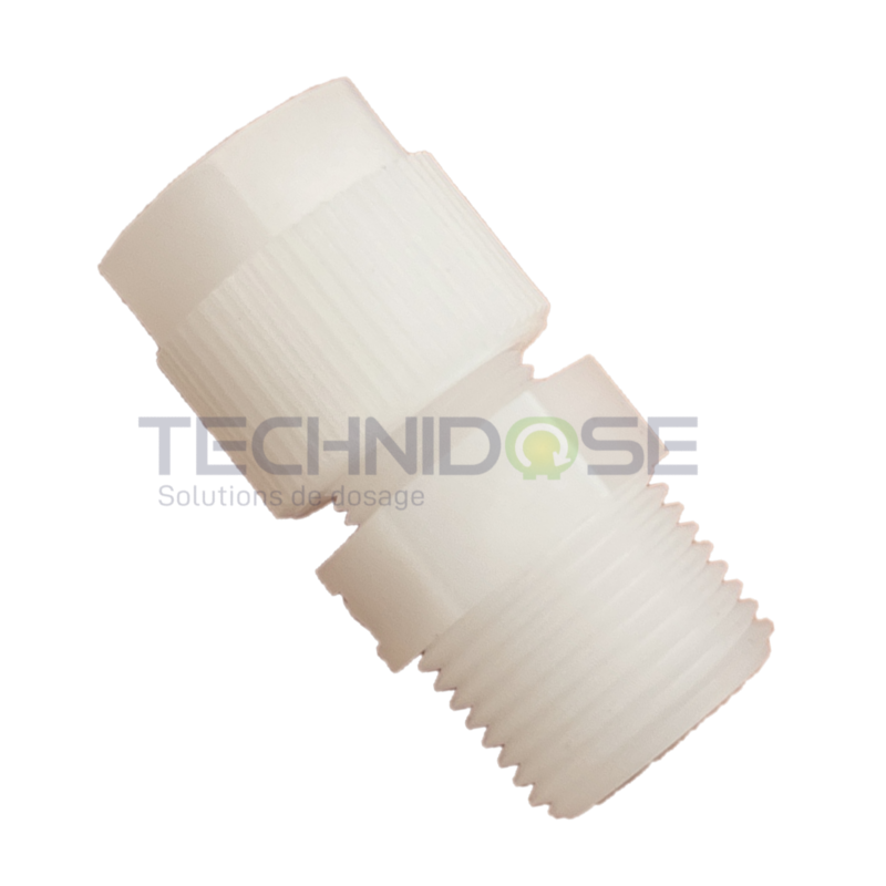 RACCORD MALE PVDF A COIFFE 3/8"Gm BSPT TUBE Øext 12mm/ Øint 10mm