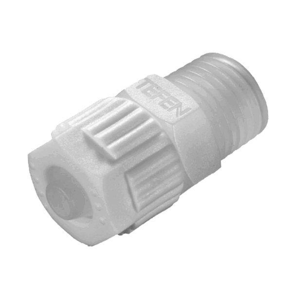 RACCORD MALE PVDF A COIFFE 1/2''Gm BSPT TUBE Øext 10mm/ Øint 8mm