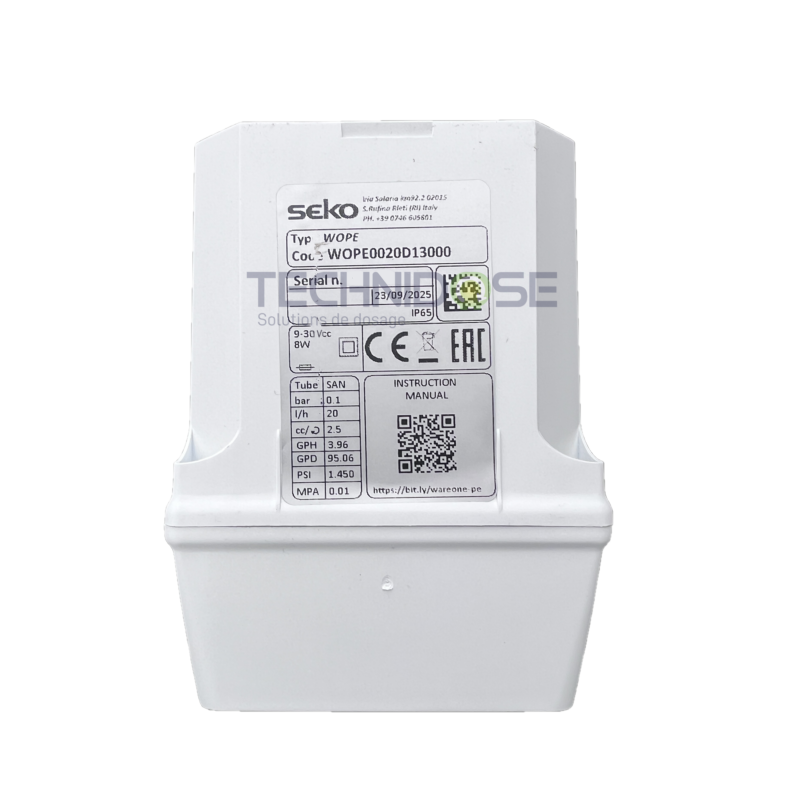 WOPE0020D13000_2.png WAREONE PE 20 l/h - 0.1 BAR - 24VDC - SANTOPRENE - 8W – Image 3