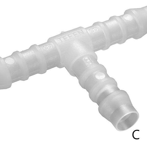 TE INEGAL PVDF CANNELES SORTIES A-B Ø12mm - SORTIE C Ø10mm