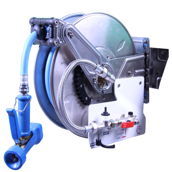 ENROULEUR INOX PREMIUM EAH AUTO 15M COUDE LAITON + KIT DOSAGE 1 PDT